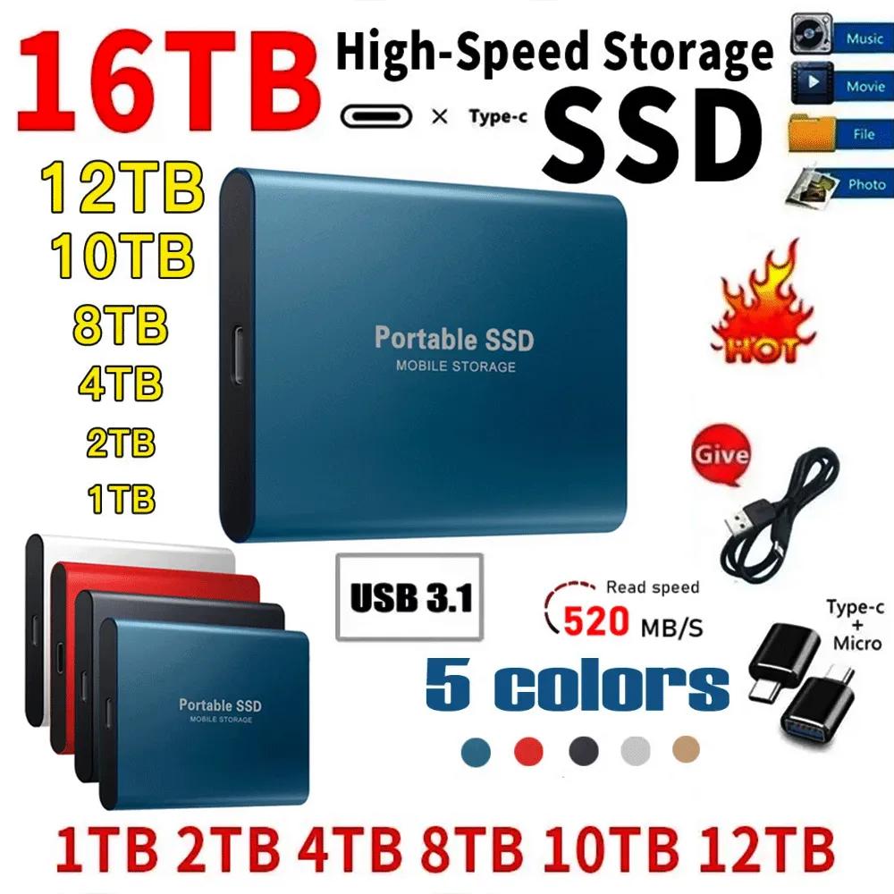 휴대용 외장 SSD 하드 디스크, 노트북 // Mac용, 500GB, 1TB, 2TB, 고속 SSD, 1TB